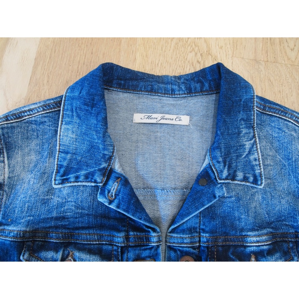 Mavi Jeans Co Denim Jacket Blue Wash Distressed Button Front Trucker Style - Picture 10 of 10